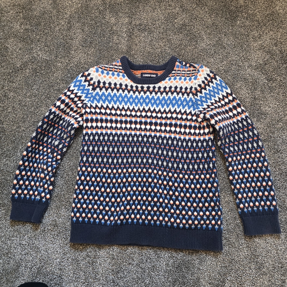 Lands' End Fair Isle knit sweater 95% cotton size medium kids